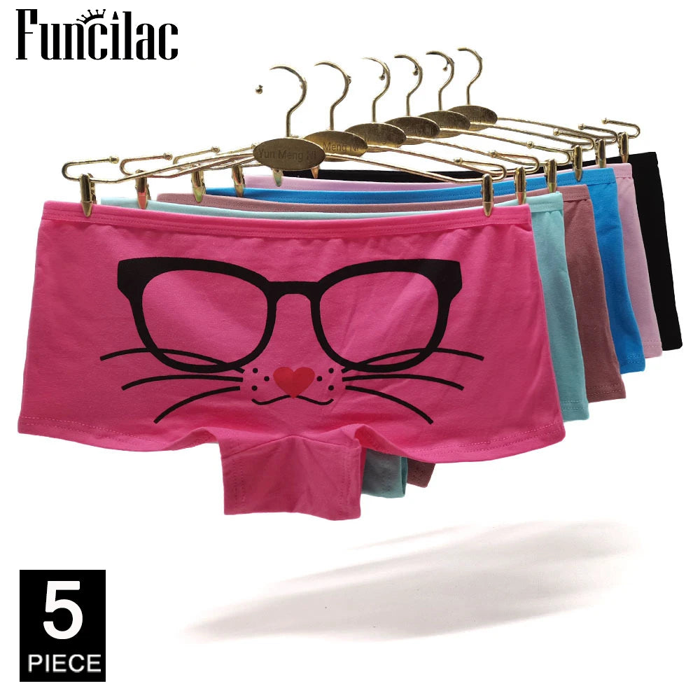 Calcinha boxer de algodão feminina, roupa íntima de segurança, calcinha feminina estampada, lingerie feminina, íntima, 5 peças/lote