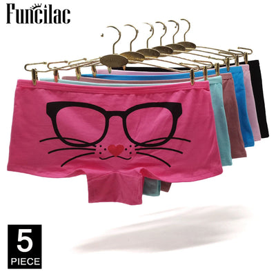Calcinha boxer de algodão feminina, roupa íntima de segurança, calcinha feminina estampada, lingerie feminina, íntima, 5 peças/lote