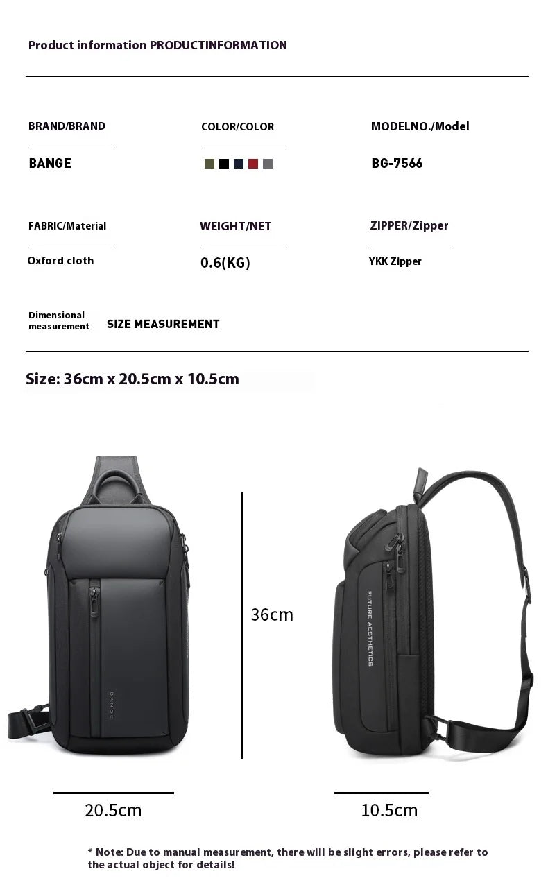 Bange nova bolsa de peito impermeável da moda Oxford bolsa crossbody modelos masculinos bolsa de peito masculina bolsa de ombro de lazer grande capacidade