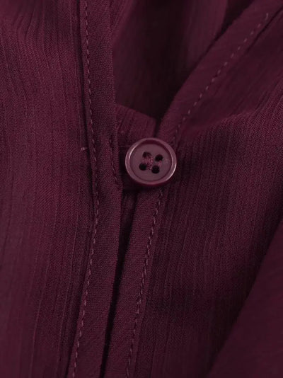 Camisas femininas elegantes, soltas, de manga comprida, em camadas, para escritório, vintage, com decote em V, translúcidas, com babados em camadas, verão 2025