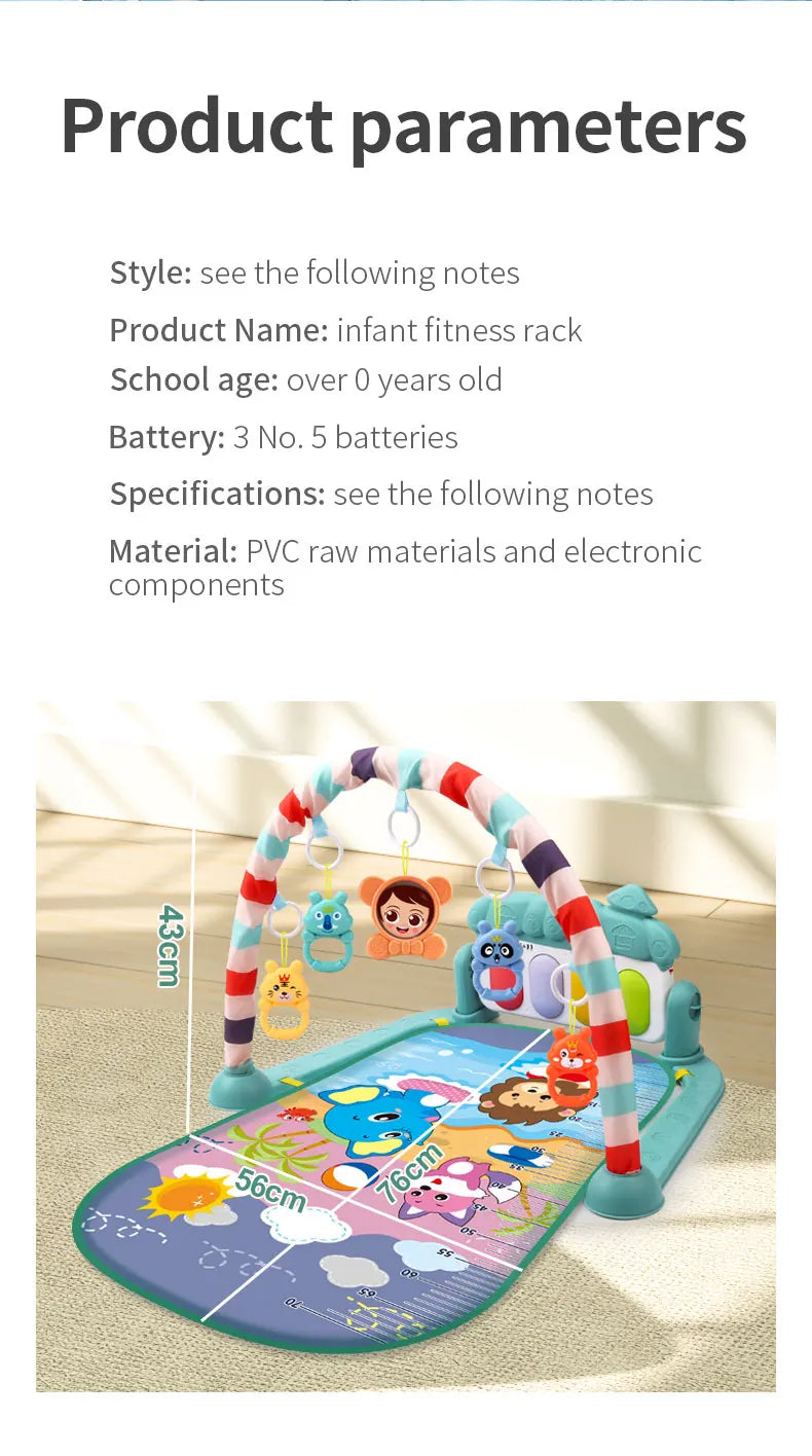 Tapete de atividades para bebês, brinquedo de ginástica com suporte musical, estrutura de fitness multifuncional para crianças, tapete educacional para engatinhar, presente para crianças
