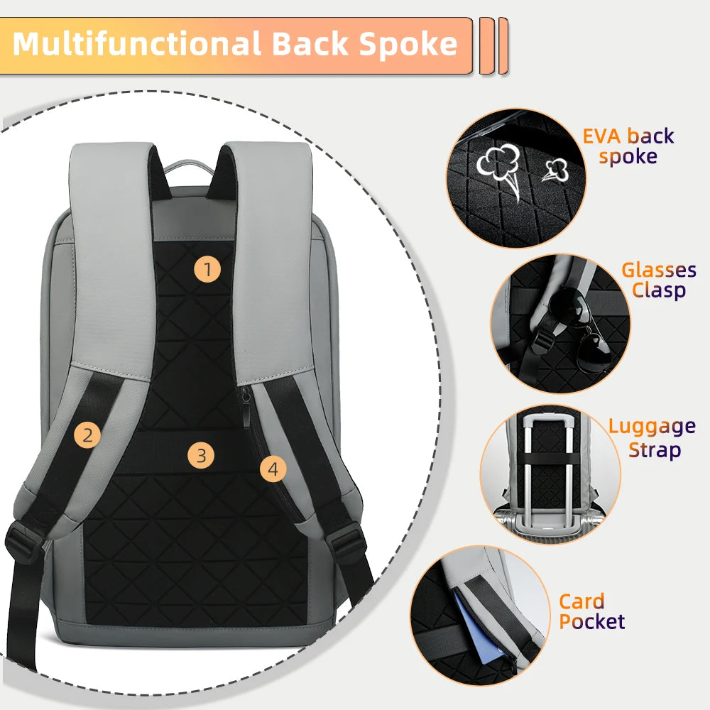 Mochila Heroic Knight para laptop de 14" Mochila fina masculina multifuncional para negócios, à prova d'água, com carregamento USB, mochila de viagem para trabalho