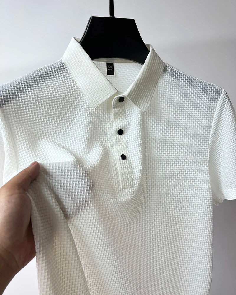 Nova camiseta masculina de manga curta de verão, camisa polo fresca e respirável, casual para negócios, com absorção de suor