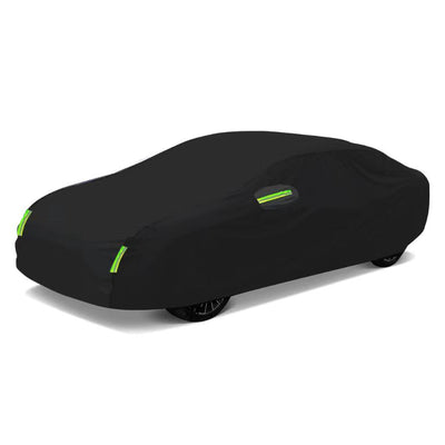 Capa para carro preta com proteção solar e poeira, com faixas refletivas, universal para hatchback, sedan, SUV