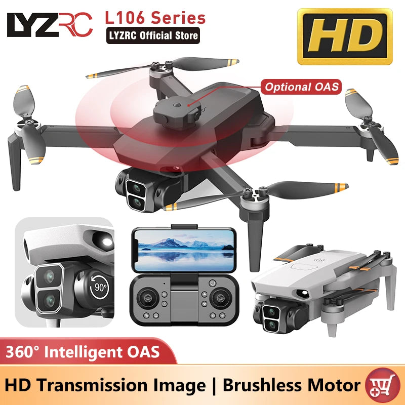 LYZRC L106 / L106MAX HD Câmera Dupla Comutação Motor Brushless RC Drone Dobrável Mini Wifi 2.4GHz 360° Helicóptero OAS Inteligente
