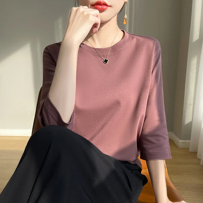 Camiseta feminina de manga curta de algodão mercerizado branco, nova primavera e verão, coringa, algodão, manga curta, camisa