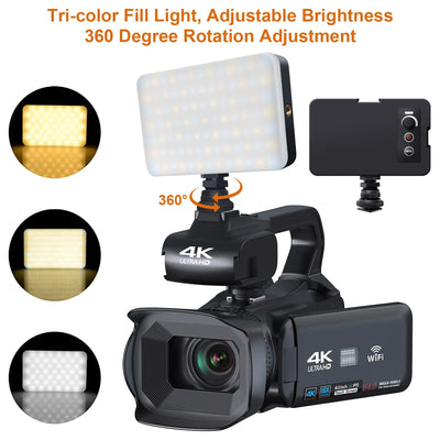 Câmera de vídeo profissional 6K para fotografia, zoom digital de 18x, visão noturna, câmera de vlog, webcam de transmissão ao vivo com WiFi de 64 MP