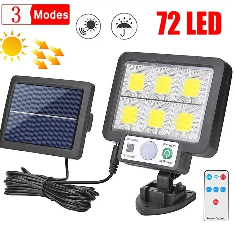 Luz solar dividida 106LED para áreas externas, à prova d'água, com sensor de movimento, holofote com controle remoto, 3 modos para pátio, garagem e quintal