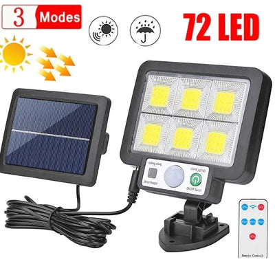 Luz solar dividida 106LED para áreas externas, à prova d'água, com sensor de movimento, holofote com controle remoto, 3 modos para pátio, garagem e quintal