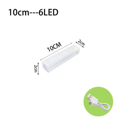 Luz LED com sensor de movimento, sem fio, luz noturna LED tipo C, luz recarregável, armário, guarda-roupa, lâmpada, escada, luz de fundo para cozinha