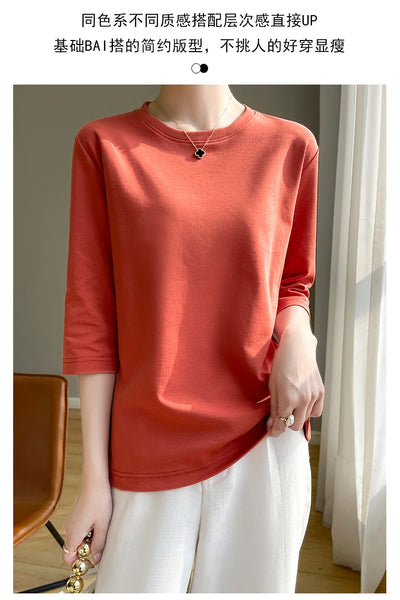 Camiseta feminina de manga curta de algodão mercerizado branco, nova primavera e verão, coringa, algodão, manga curta, camisa