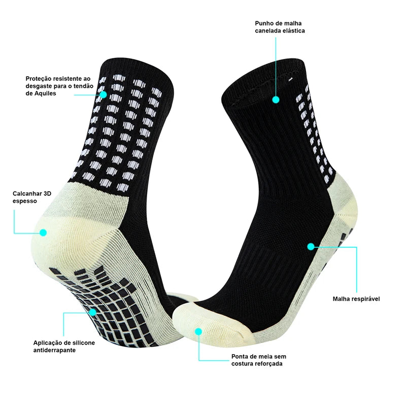 Meias de futebol masculinas, meias de corrida de poliamida, meias de futebol antiderrapantes, meias de corrida de cano médio