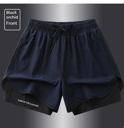 Shorts esportivos casuais anti-exposição de camada dupla masculinos, mais vendidos no verão, para corrida, fitness, calças três quartos