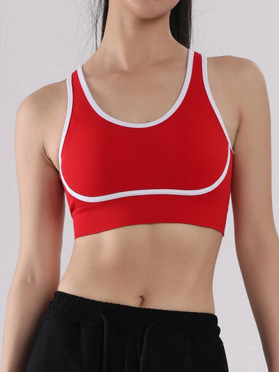 Sutiã esportivo de ioga com contraste de cores SVEIC, sem costura, vazado, costas bonitas, roupa íntima para treino fitness, à prova de choque, para corrida e academia