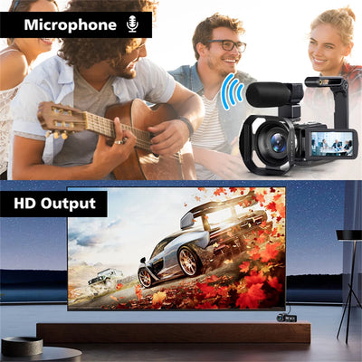 Câmera de vídeo 8K, tela LCD sensível ao toque de 3 polegadas, 60 FPS/64 MP, zoom digital de 18x, gravadora Ultra HD, Wi-Fi, filmadora portátil