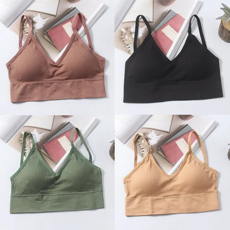 Kit 4 Conjunto de Sutiãs Sem Costura Feminino, Sutiã de Algodão Sexy e Bonito, Sutiã Acolchoado Respirável e Confortável