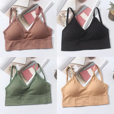 Kit 4 Conjunto de Sutiãs Sem Costura Feminino, Sutiã de Algodão Sexy e Bonito, Sutiã Acolchoado Respirável e Confortável