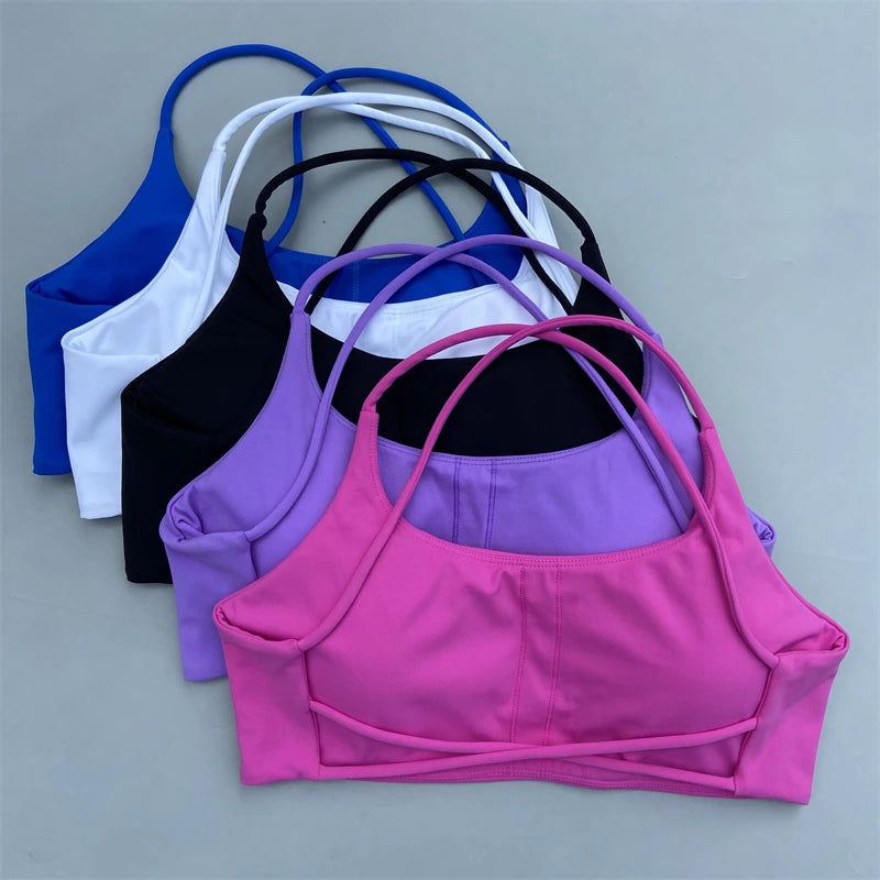 Sutiã esportivo feminino sexy com alças cruzadas nas costas, sutiã fitness de alto impacto para academia, ioga, treino, top curto, colete push up, roupa íntima para corrida
