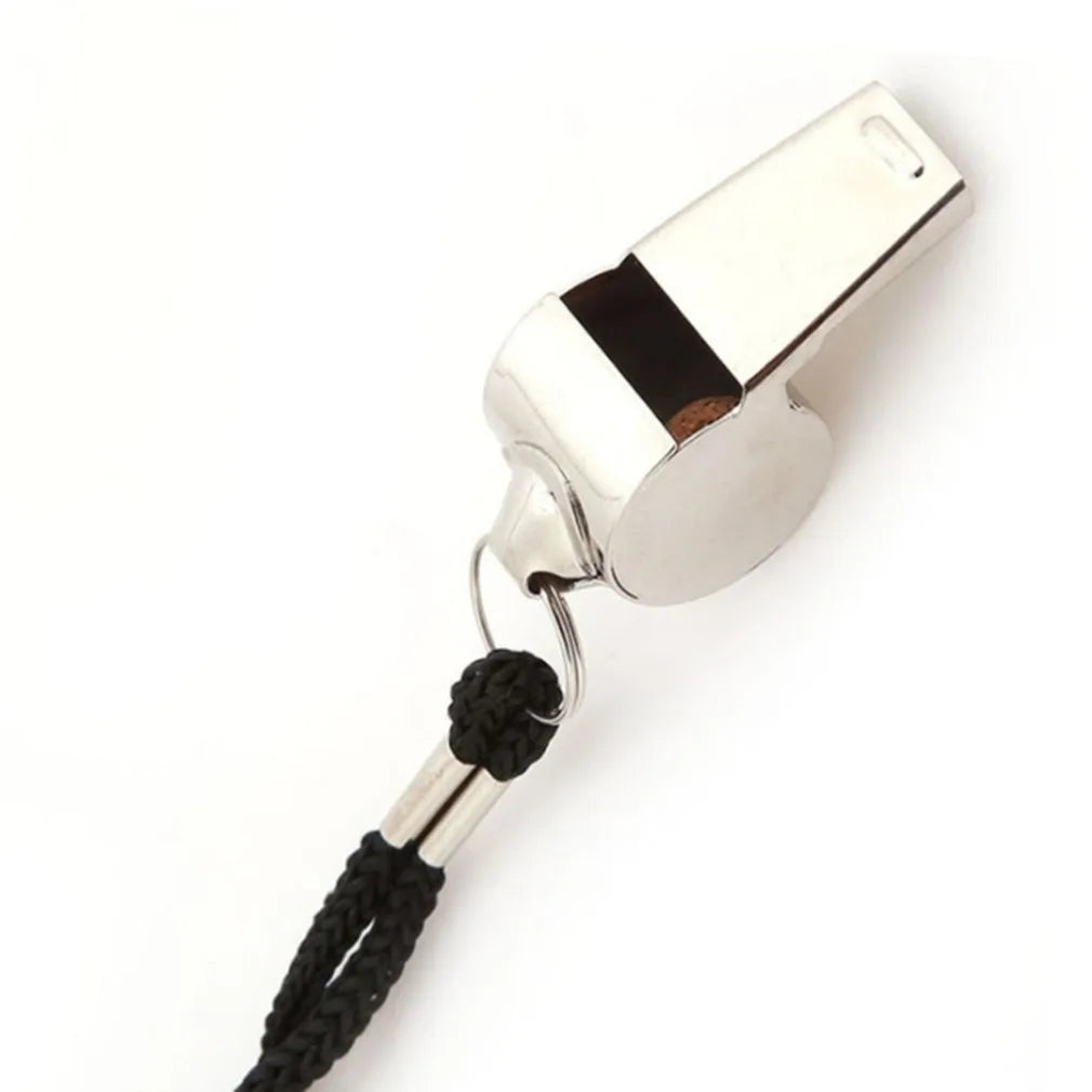 Apito de aço inoxidável para árbitro esportivo de rúgbi, apito de metal com corda para festa, treinamento, futebol, basquete, ferramenta para líderes de torcida
