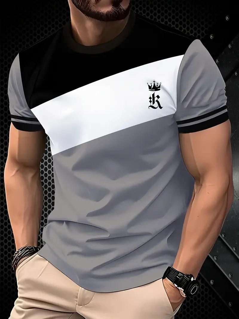 Camiseta masculina clássica de verão para atividades ao ar livre, gola redonda, manga curta, listrada, estampa de rua, camiseta solta, roupa grande masculina