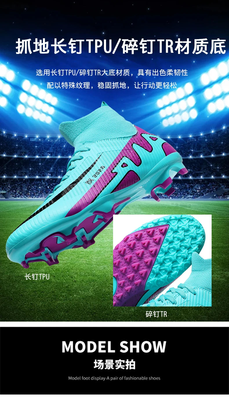 Novas chuteiras masculinas de futebol, chuteiras de futebol rápido, chuteiras de campo de futebol profissional, tênis originais para meninos de futsal TF/FG