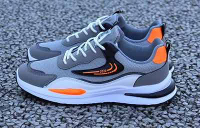 Tênis casuais masculinos patchwork, de malha respirável, para corrida ao ar livre, quentes, com cadarço e antiderrapantes