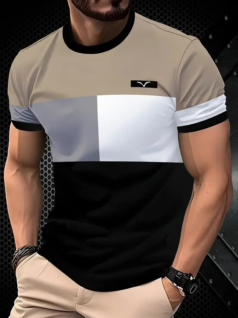 Camiseta masculina clássica de verão para atividades ao ar livre, gola redonda, manga curta, listrada, estampa de rua, camiseta solta, roupa grande masculina