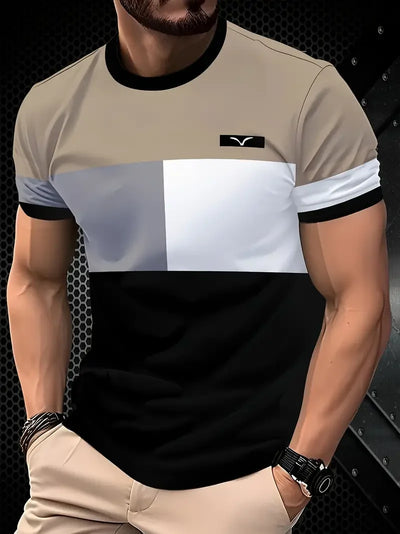 Camiseta masculina clássica de verão para atividades ao ar livre, gola redonda, manga curta, listrada, estampa de rua, camiseta solta, roupa grande masculina