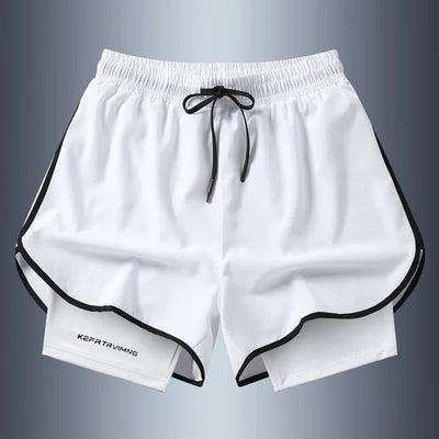 Shorts esportivos casuais anti-exposição de camada dupla masculinos, mais vendidos no verão, para corrida, fitness, calças três quartos