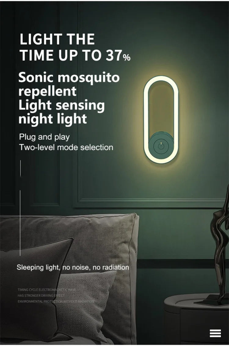 Repelente ultrassônico de mosquitos, luz noturna LED, mata insetos, lâmpada noturna elétrica para ambientes internos e externos, armadilha para moscas, captura de insetos, mata insetos