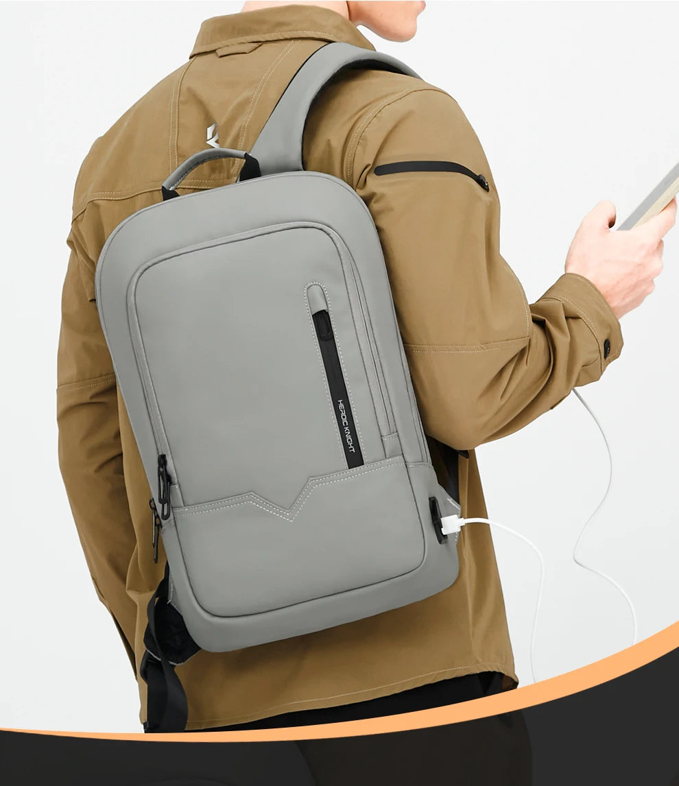 Mochila Heroic Knight para laptop de 14" Mochila fina masculina multifuncional para negócios, à prova d'água, com carregamento USB, mochila de viagem para trabalho