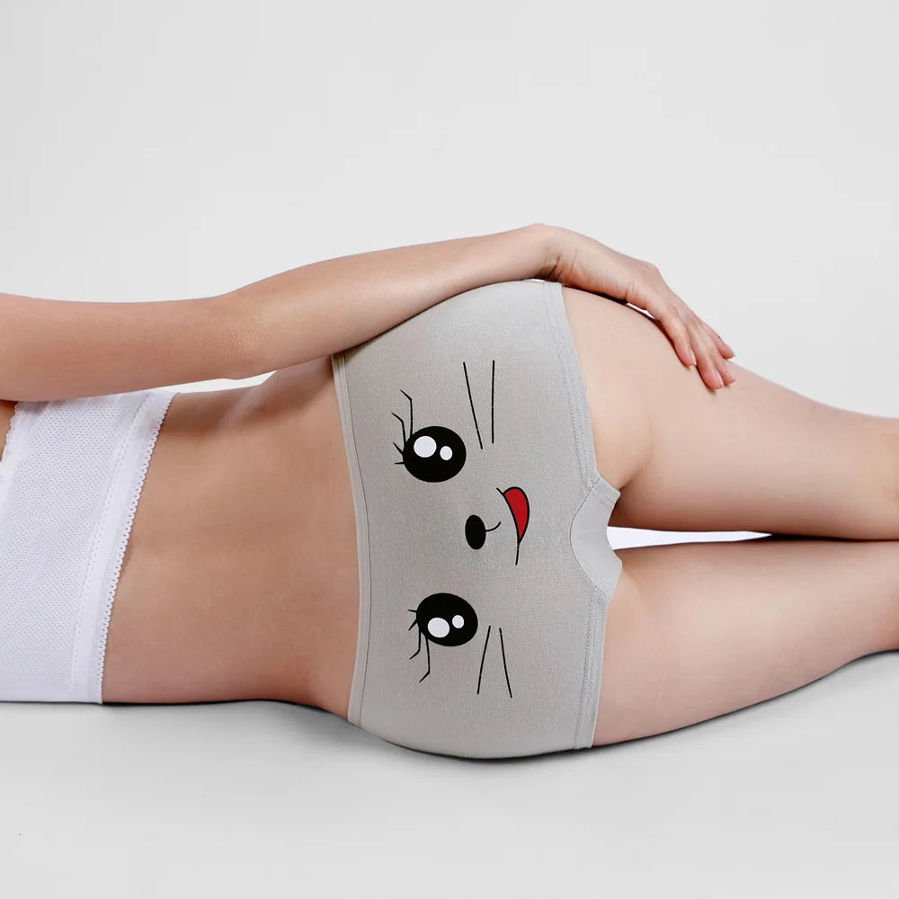 Calcinha boxer de algodão feminina, roupa íntima de segurança, calcinha feminina estampada, lingerie feminina, íntima, 5 peças/lote