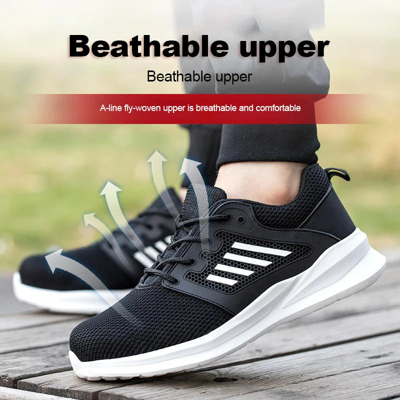 Tênis de trabalho com biqueira de aço, calçados de segurança masculinos à prova de furos, botas de trabalho da moda, calçados indestrutíveis de segurança