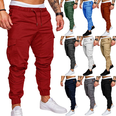 Calças masculinas finas, moda casual, calças de corrida, 2020, calças cargo de rua, calças masculinas com vários bolsos, calças de ginástica, calças de moletom masculinas