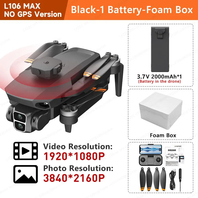 LYZRC L106 / L106MAX HD Câmera Dupla Comutação Motor Brushless RC Drone Dobrável Mini Wifi 2.4GHz 360° Helicóptero OAS Inteligente