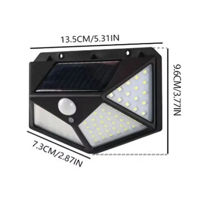 Luminária de parede solar 100LED, lâmpada externa à prova d'água, sensor de movimento, luz solar, lâmpada de rua, corrimão de jardim, lâmpada decorativa