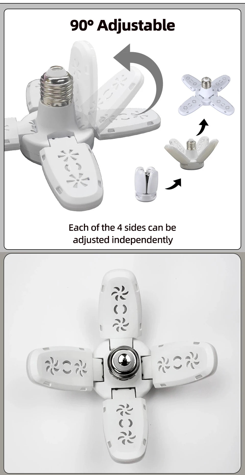 Lâmpada LED dobrável E27 de 28 W com ventilador AC220 V/110 V, 40 lâmpadas de deformação para iluminação de teto residencial, armazém e garagem, luz branca, lâmpada 6500 K