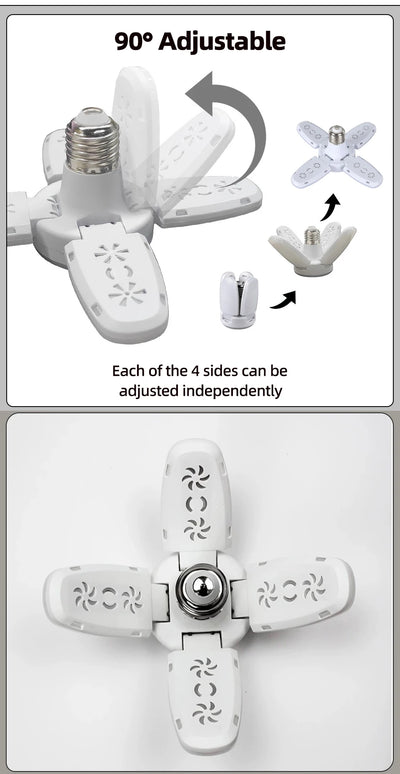 Lâmpada LED dobrável E27 de 28 W com ventilador AC220 V/110 V, 40 lâmpadas de deformação para iluminação de teto residencial, armazém e garagem, luz branca, lâmpada 6500 K