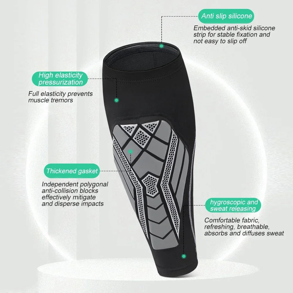 1 peça de mangas de compressão para panturrilha com almofada de EVA para homens e mulheres, suporte para pernas para dores nas canelas, caneleiras para corrida de futebol