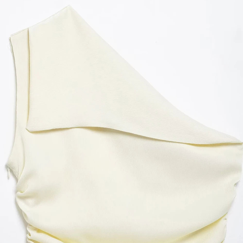 Blusa feminina assimétrica drapeada TRZA, um ombro, zíper lateral, moda chique, camisa feminina