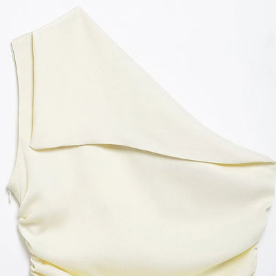 Blusa feminina assimétrica drapeada TRZA, um ombro, zíper lateral, moda chique, camisa feminina