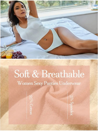 Conjunto de 6 peças de calcinhas femininas de algodão, fio dental, cintura baixa, biquíni sexy feminino, 7 cores sólidas, macias para meninas, tamanho S-XL