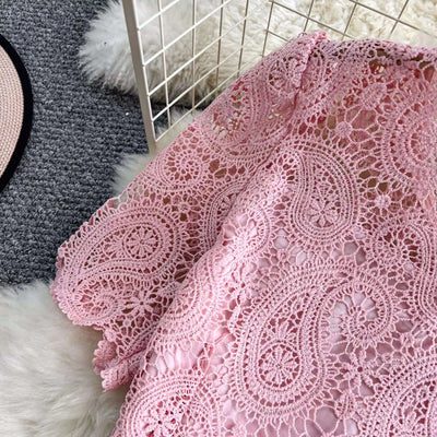 Elegante vestido longo de pérolas, conjunto feminino de 2 peças, manga curta, flor, bordado, camisa de renda, saia midi evasê