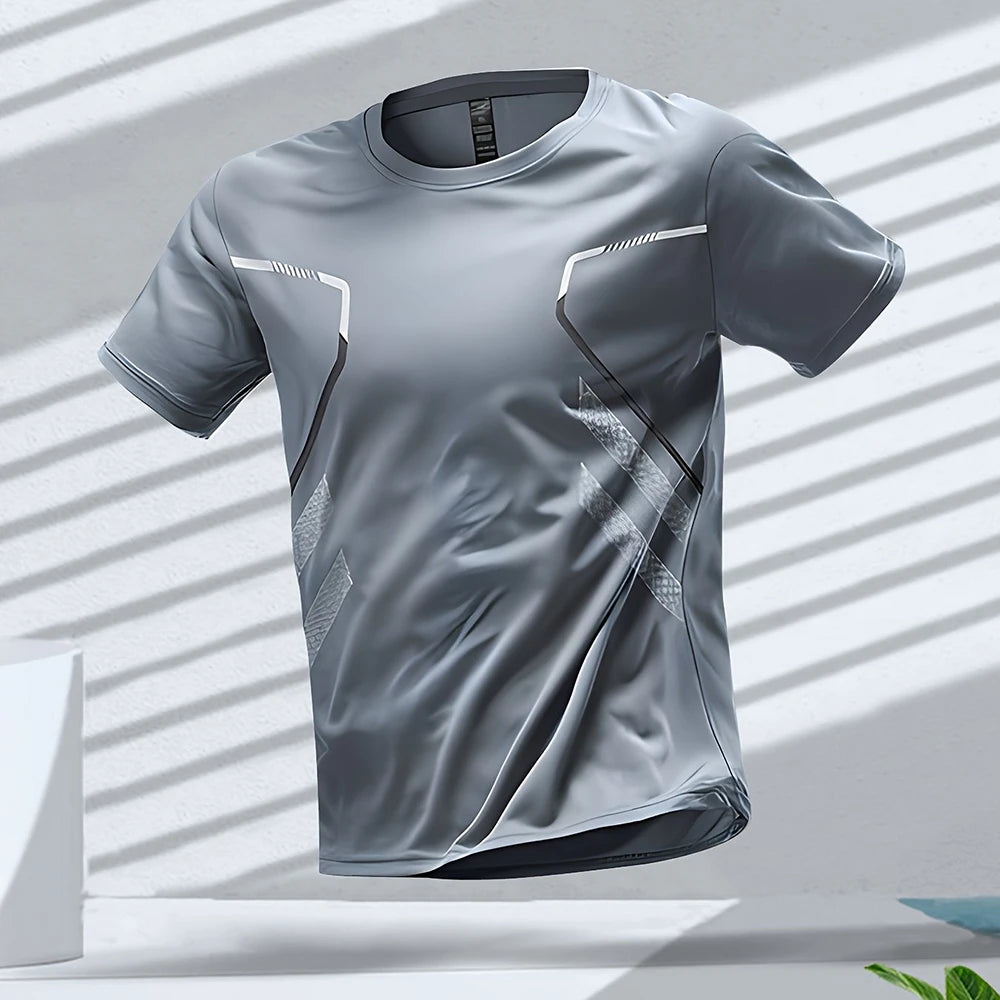 Camisetas masculinas esportivas para corrida, treino ao ar livre, secagem rápida, respirável, manga curta, casual, gola redonda, camisetas soltas de verão