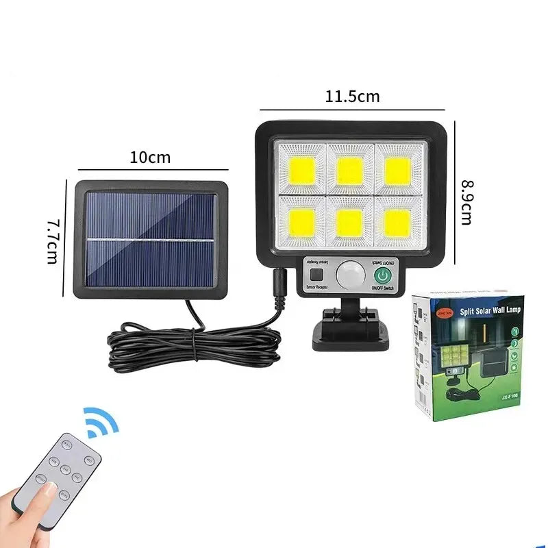 Luz solar dividida 106LED para áreas externas, à prova d'água, com sensor de movimento, holofote com controle remoto, 3 modos para pátio, garagem e quintal