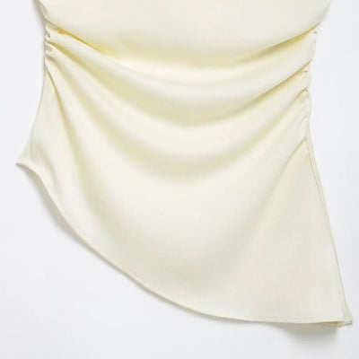 Blusa feminina assimétrica drapeada TRZA, um ombro, zíper lateral, moda chique, camisa feminina