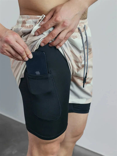 Shorts masculinos com vários bolsos, shorts fitness casuais para praia, esportivos, forrados, skinny, estilo cotidiano, malha camuflada, shorts para corrida