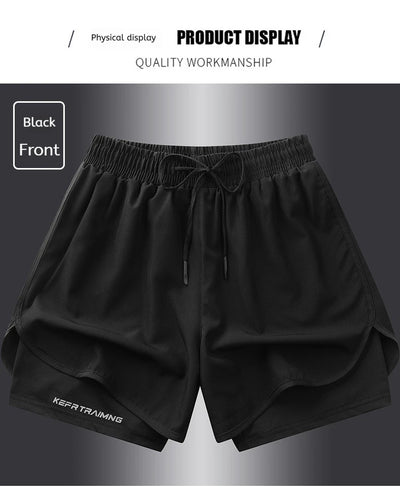Shorts esportivos casuais anti-exposição de camada dupla masculinos, mais vendidos no verão, para corrida, fitness, calças três quartos