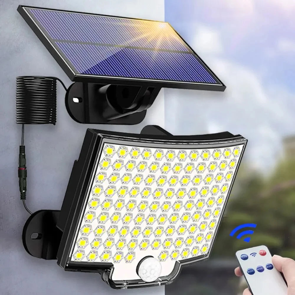 Luzes solares divididas de 3 modos, à prova d'água, com sensor de movimento, holofote, controle remoto para pátio, garagem, quintal, lâmpadas de parede