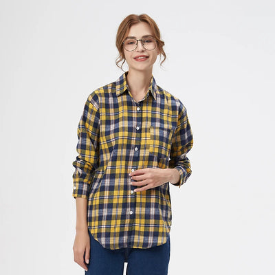 Camisa xadrez de flanela feminina 2024, novas blusas e tops femininos, camisas casuais de manga comprida soltas de algodão, roupas femininas finas